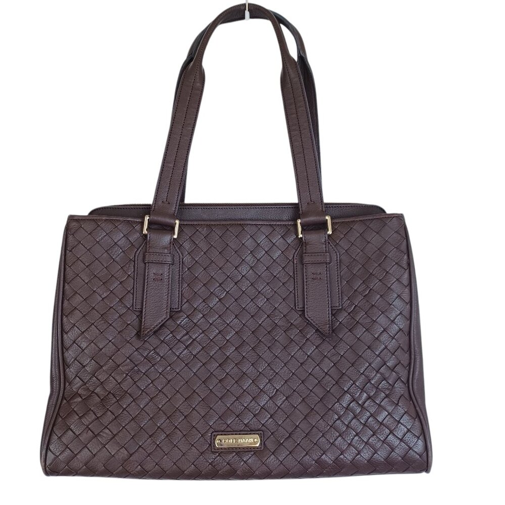 Cole Haan Handbag Dark Chocolate Woven Leather Basket Weave Shoulder‎ Tote